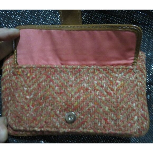 Coach Scaro Hampton Soho Herringbone Camel Leather Rose Tweed Wool Wristlet - Picture 8 of 15